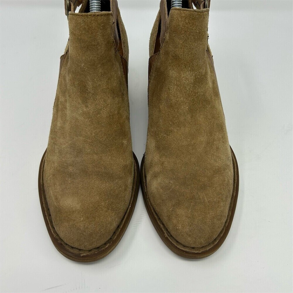 Born Carin Ankle Booties Womens Size 7M Taupe Brown Tan Buckle Block Heel - Picture 5 of 12